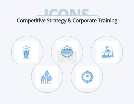 Téléchargez les illustrations : Competitive Strategy And Corporate Training Blue Icon Pack 5 Icon Design. human. allocation. flag. self. network - en licence libre de droit