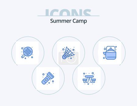 Illustration for Summer Camp Blue Icon Pack 5 Icon Design. tea. outdoor. camping. camping. camping - Royalty Free Image