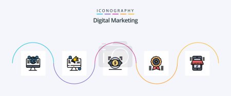 Illustration for Digital Marketing Line Filled Flat 5 Icon Pack Including badge. achievement. megaphone. vision. money - Royalty Free Image