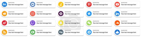 Illustration for Follow Me Social Media Icons with Customizable Message 20 pack such as google photo. overflow. meta and reddit icons. Versatile and professional - Royalty Free Image