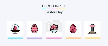 Téléchargez les illustrations : Easter Line Filled 5 Icon Pack Including easter. glass. holiday. wine. egg. Creative Icons Design - en licence libre de droit