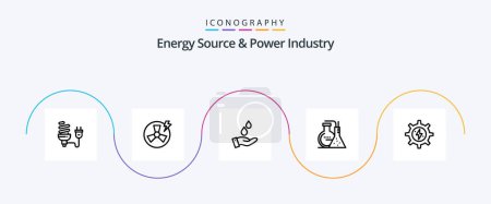 Ilustración de Fuente de energía e industria eléctrica Línea 5 Paquete de iconos Incluyendo energía. reacción. energía. productos químicos. energía - Imagen libre de derechos