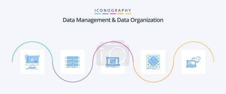 Ilustración de Gestión de datos y organización de datos Blue 5 Icon Pack Incluyendo red. datos. base de datos. Ok. Lista de verificación - Imagen libre de derechos