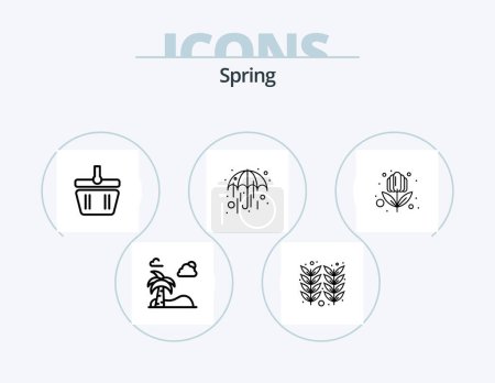 Téléchargez les illustrations : Spring Line Icon Pack 5 Icon Design. garden. garden. kids. flowers. weather - en licence libre de droit