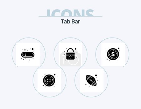 Téléchargez les illustrations : Tab Bar Glyph Icon Pack 5 Icon Design. money. coin. button. circle. lock - en licence libre de droit