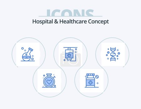 Ilustración de Concepto de Hospital y Salud Blue Icon Pack 5 Icon Design. .. genética. Médico. Gen. cromosoma - Imagen libre de derechos