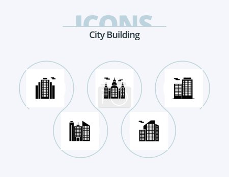 Téléchargez les illustrations : City Building Glyph Icon Pack 5 Icon Design. . house. estate. building. house - en licence libre de droit