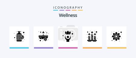 Ilustración de Wellness Glyph 5 Icon Pack Including flower. tray. exercise. spa. candles. Creative Icons Design - Imagen libre de derechos