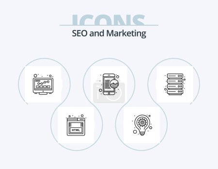 Illustration for Seo Line Icon Pack 5 Icon Design. suitcase. business. lamp. services. spam - Royalty Free Image
