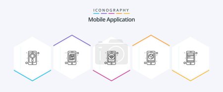 Illustration for Mobile Application 25 Line icon pack including card. app. podcast app. audio - Royalty Free Image