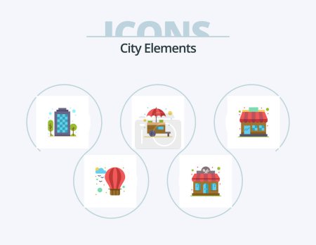 Illustration for City Elements Flat Icon Pack 5 Icon Design. market store. shop. city. street. stall - Royalty Free Image
