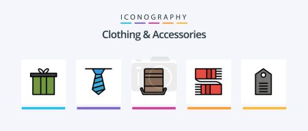 Téléchargez les illustrations : Clothing and Accessories Line Filled 5 Icon Pack Including laundry. clothing. necklace. care. label. Creative Icons Design - en licence libre de droit