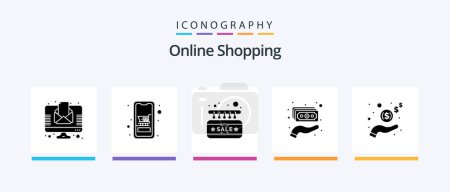 Téléchargez les illustrations : Online Shopping Glyph 5 Icon Pack Including hand. holding. online. hand. door. Creative Icons Design - en licence libre de droit