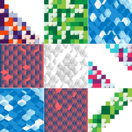 Illustration for Blue mosaic pattern with a mosaic color gradient vector illustration suitable for use in design projects; includes a color sample of a pixel landscape - Royalty Free Image