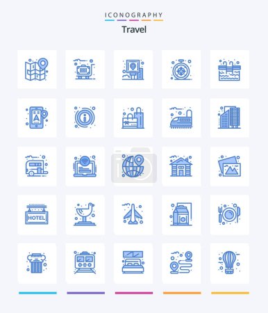 Illustration for Creative Travel 25 Blue icon pack  Such As pool. compass. case. browser. post - Royalty Free Image