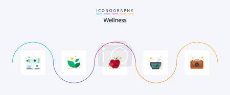 Téléchargez les illustrations : Wellness Flat Pack 5 Icônes Inclus en premier. l'aide. fruits. Une soucoupe. à base de plantes - en licence libre de droit