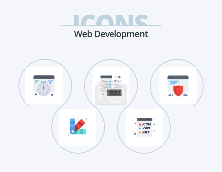 Ilustración de Desarrollo Web Flat Icon Pack 5 Icon Design. seo. página. programación. desarrollo. navegador - Imagen libre de derechos