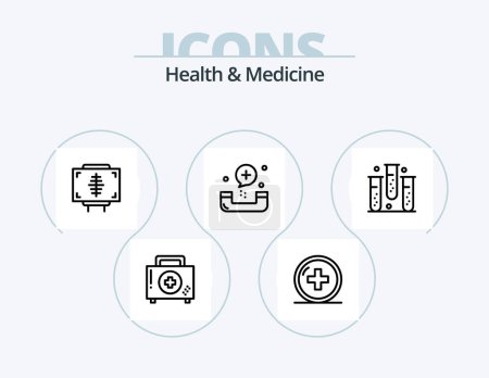 Téléchargez les illustrations : Health and Medicine Line Icon Pack 5 Icon Design. fitness. ambulance. health. medicine. health - en licence libre de droit