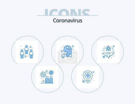 Téléchargez les illustrations : Coronavirus Blue Icon Pack 5 Icon Design. bat. healthcare. medical. cough. user - en licence libre de droit