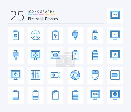 Illustration for Devices 25 Blue Color icon pack including usb. file. electronics. devices. display - Royalty Free Image