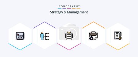Téléchargez les illustrations : Strategy And Management 25 FilledLine icon pack including engineer. gear. male. bag. tool - en licence libre de droit