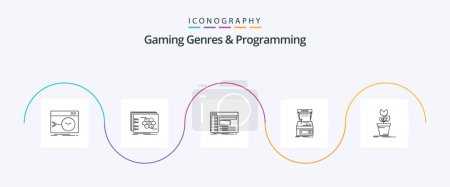 Ilustración de Géneros de juegos y programación Línea 5 Icon Pack Incluyendo consola. táctica. software. panel - Imagen libre de derechos