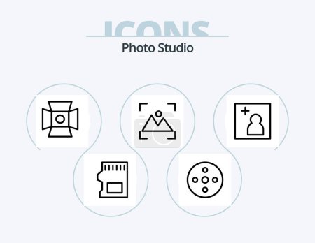Ilustración de Foto Studio Line Icon Pack 5 Icon Design. multimedia. medios de comunicación. Imagen. retoque. fotógrafo - Imagen libre de derechos