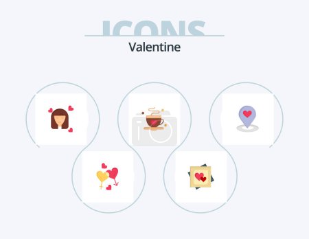 Téléchargez les illustrations : Valentine Flat Icon Pack 5 Icon Design. love. valentines. love. valentine. marriage card - en licence libre de droit