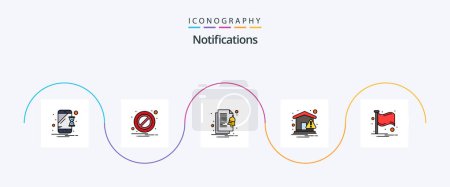 Illustration for Notifications Line Filled Flat 5 Icon Pack Including notification. country. file. warning. notice - Royalty Free Image