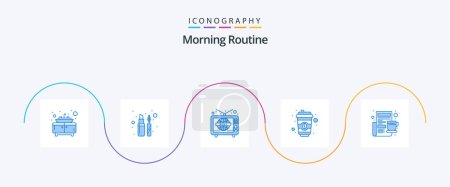 Illustration for Morning Routine Blue 5 Icon Pack Including newspaper. cup. television. breakfast. cup - Royalty Free Image