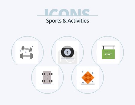 Téléchargez les illustrations : Sports and Activities Flat Icon Pack 5 Icon Design. line-icon. ball. play. recreation. game - en licence libre de droit
