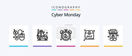Ilustración de Cyber Monday Line 5 Icon Pack Incluyendo portátil. el lunes. calificación. Aguanta. calendario. Diseño de iconos creativos - Imagen libre de derechos