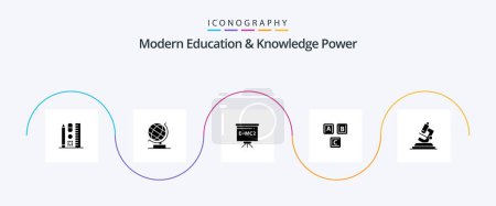 Téléchargez les illustrations : Modern Education And Knowledge Power Glyph 5 Icon Pack Including lab. alphabet. classroom . basic. abc - en licence libre de droit