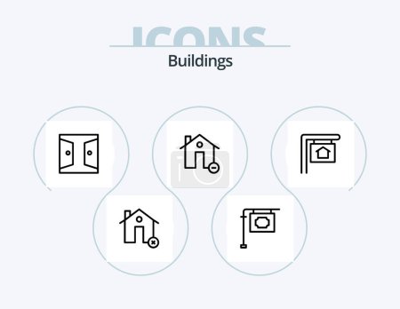 Illustration for Buildings Line Icon Pack 5 Icon Design. construction. station. corporation. electric. street - Royalty Free Image