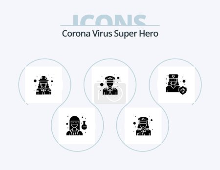 Téléchargez les illustrations : Icône de glyphe de super héros de virus de Corona Pack 5 Icône Design. hôpital. Officier. défense. sécurité. homme - en licence libre de droit