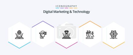 Ilustración de Digital Marketing And Technology 25 Line icon pack including learning. nature. hologram. power. energy - Imagen libre de derechos