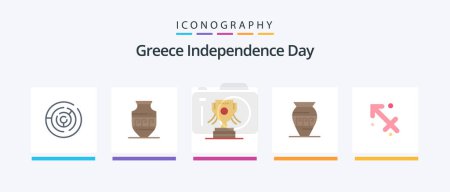 Ilustración de Grecia Día de la Independencia Piso 5 Icon Pack Incluyendo sagitario. Grecia. Premio. frasco. un frasco antiguo. Diseño de iconos creativos - Imagen libre de derechos