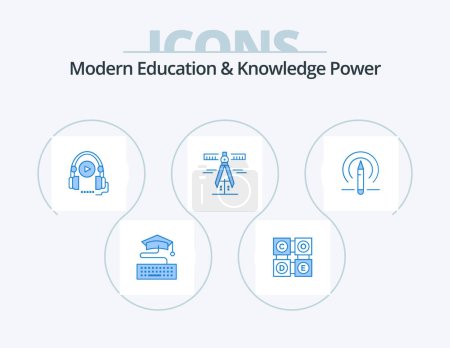 Téléchargez les illustrations : Éducation moderne et la connaissance Power Blue Icon Pack 5 Icône Design. Un crayon. mesure. la langue. outils. étriers - en licence libre de droit