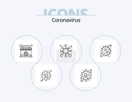 Téléchargez les illustrations : Coronavirus Line Icon Pack 5 Icon Design. petri. temperature. antigen. fever. virus - en licence libre de droit
