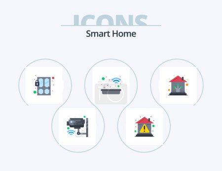 Téléchargez les illustrations : Smart Home Flat Icon Pack 5 Icon Design. Intelligent. bain. à la maison. Verrouillage. Intelligent - en licence libre de droit