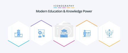 Téléchargez les illustrations : Modern Education And Knowledge Power 25 Blue icon pack including digital . room. key . teacher. classroom - en licence libre de droit