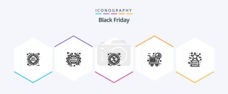 Téléchargez les illustrations : Black Friday 25 Line icon pack including black. new item. promotion. black friday. percentage - en licence libre de droit