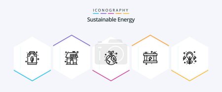 Téléchargez les illustrations : Pack icône Sustainable Energy 25 Line avec ampoule. le pouvoir. solaire. énergie. plante - en licence libre de droit