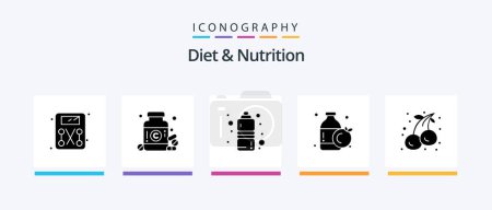 Illustration for Diet And Nutrition Glyph 5 Icon Pack Including fruit. cherry. fitness health. cherries. orange. Creative Icons Design - Royalty Free Image