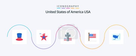 Téléchargez les illustrations : Usa Flat 5 Icon Pack Including united. map. american. usa. states - en licence libre de droit