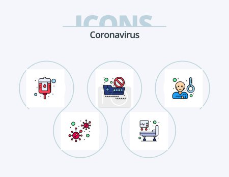 Téléchargez les illustrations : Coronavirus Line Filled Icon Pack 5 Icon Design. news. doorknob. stethoscope. healthcare - en licence libre de droit