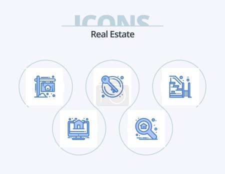 Ilustración de Real Estate Blue Icon Pack 5 Icon Design. progreso. autoridad. Anuncio. llaves. puerta - Imagen libre de derechos