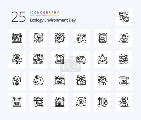 Téléchargez les illustrations : Ecology 25 Line icon pack including electrician. ecology. tag. eco. preference - en licence libre de droit