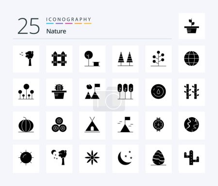 Téléchargez les illustrations : Pack icône Glyphe solide Nature 25 comprenant jardin. arbre. la nature. Au parc. forêt - en licence libre de droit