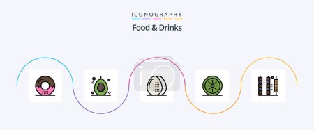 Téléchargez les illustrations : Food and Drinks Line Filled Flat 5 Icon Pack Including food. vegetables. cooking. fruits. meal - en licence libre de droit